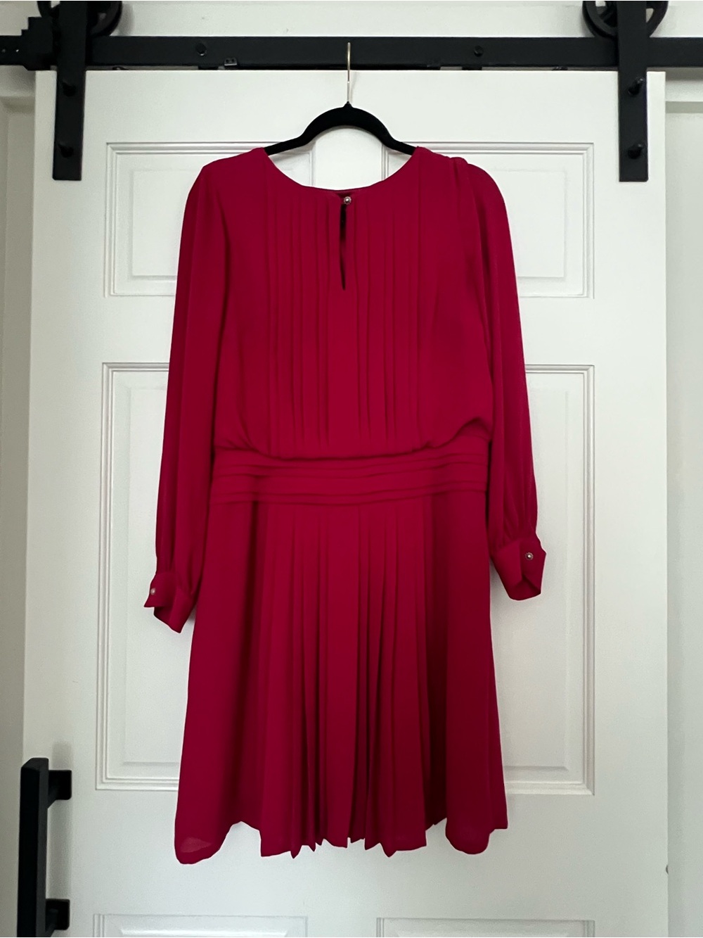 White House Black Market Fuchsia Pleated Long-Sleeve Dress